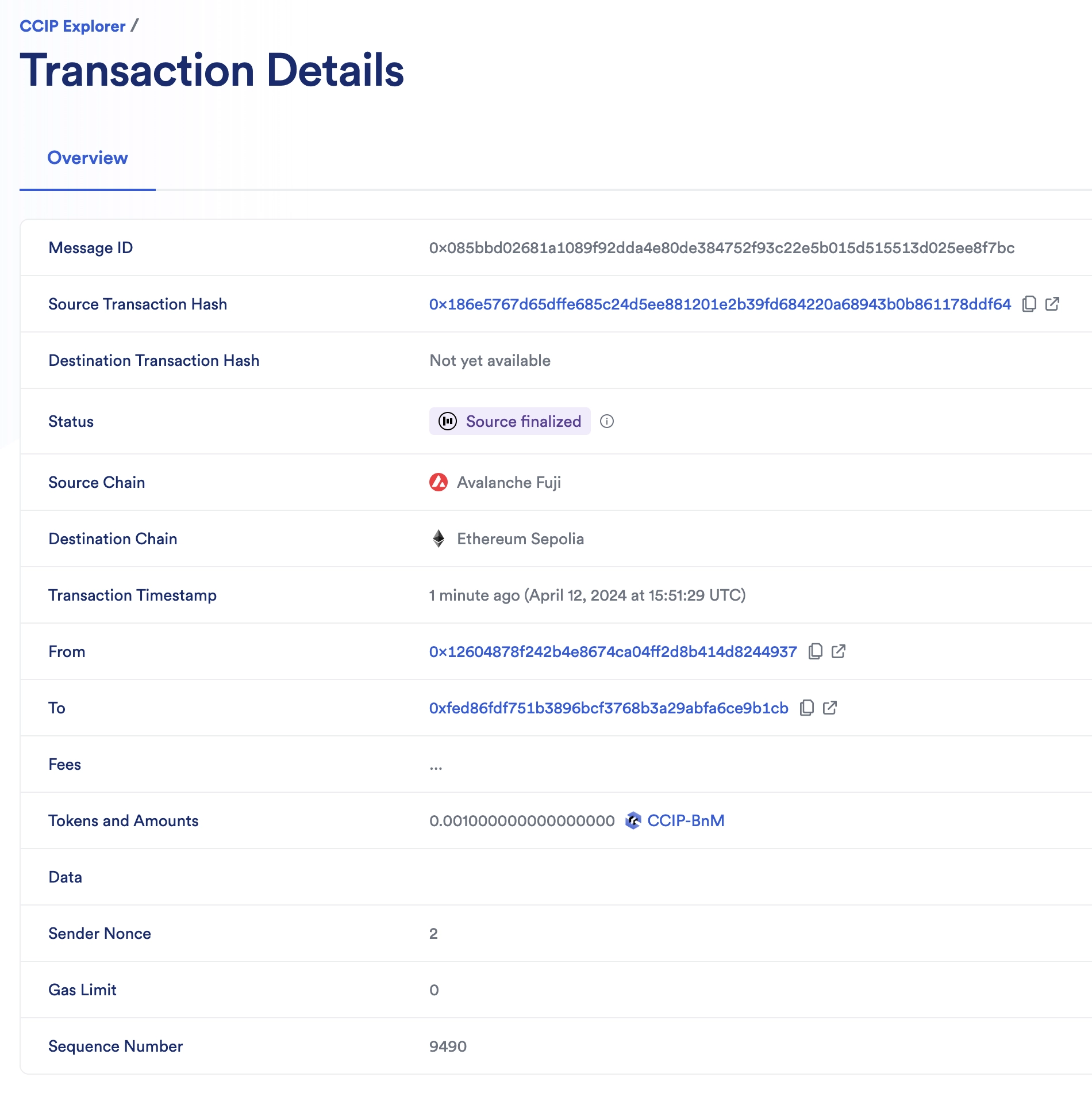 Chainlink CCIP Explorer transaction details